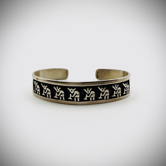 Jewelry - Vintage Hopi Sterling Overlay Cuff Bracelet – Spiderweb Hallmark